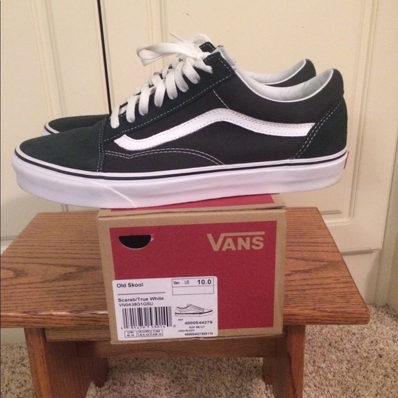 vans old skool scarab green & white skate shoes